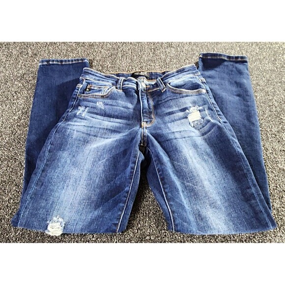 Judy Blue Womens Jeans 1/25 Blue Denim Slim Fit Distressed Dark Wash Designer - Picture 2 of 16